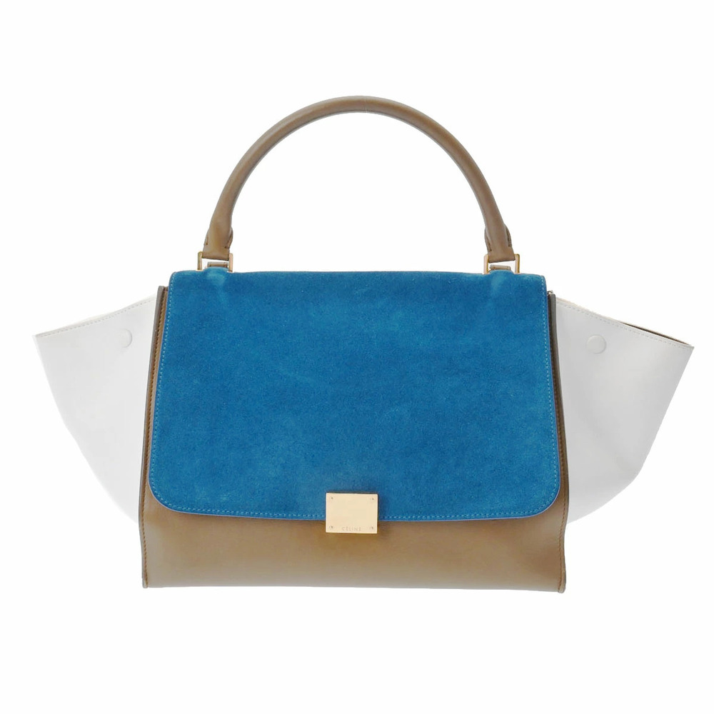 CELINE Trapeze Blue Brown White Leather Suede Handbag